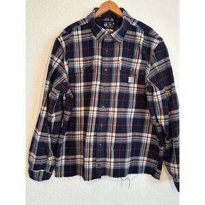 Carhartt Loose Fit‎ Heavy Flannel Shirt XL Tall Raw Bottom Edge Distressed